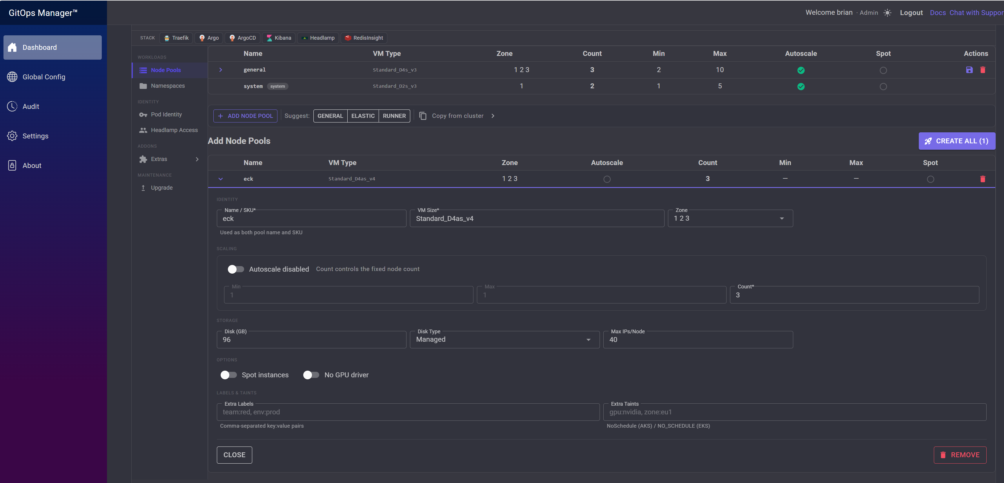 Expanded eck node pool configuration form